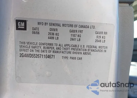 2007 Buick Lacrosse Cxl z USA, uszkodzony, nr VIN 2G4WD552671104671